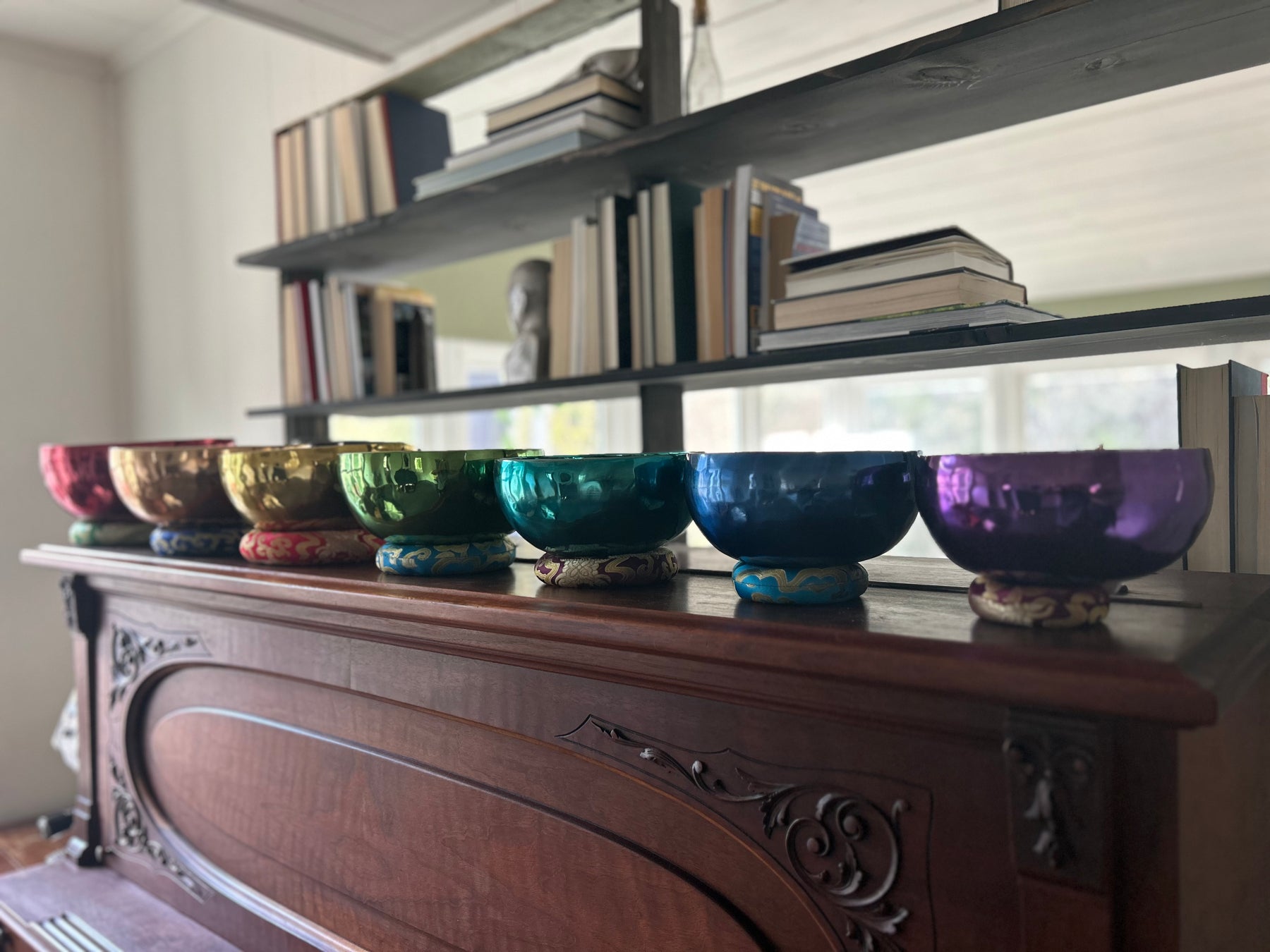 Colorized 7 Chakra Singing Bowl Set Handmade Bronze