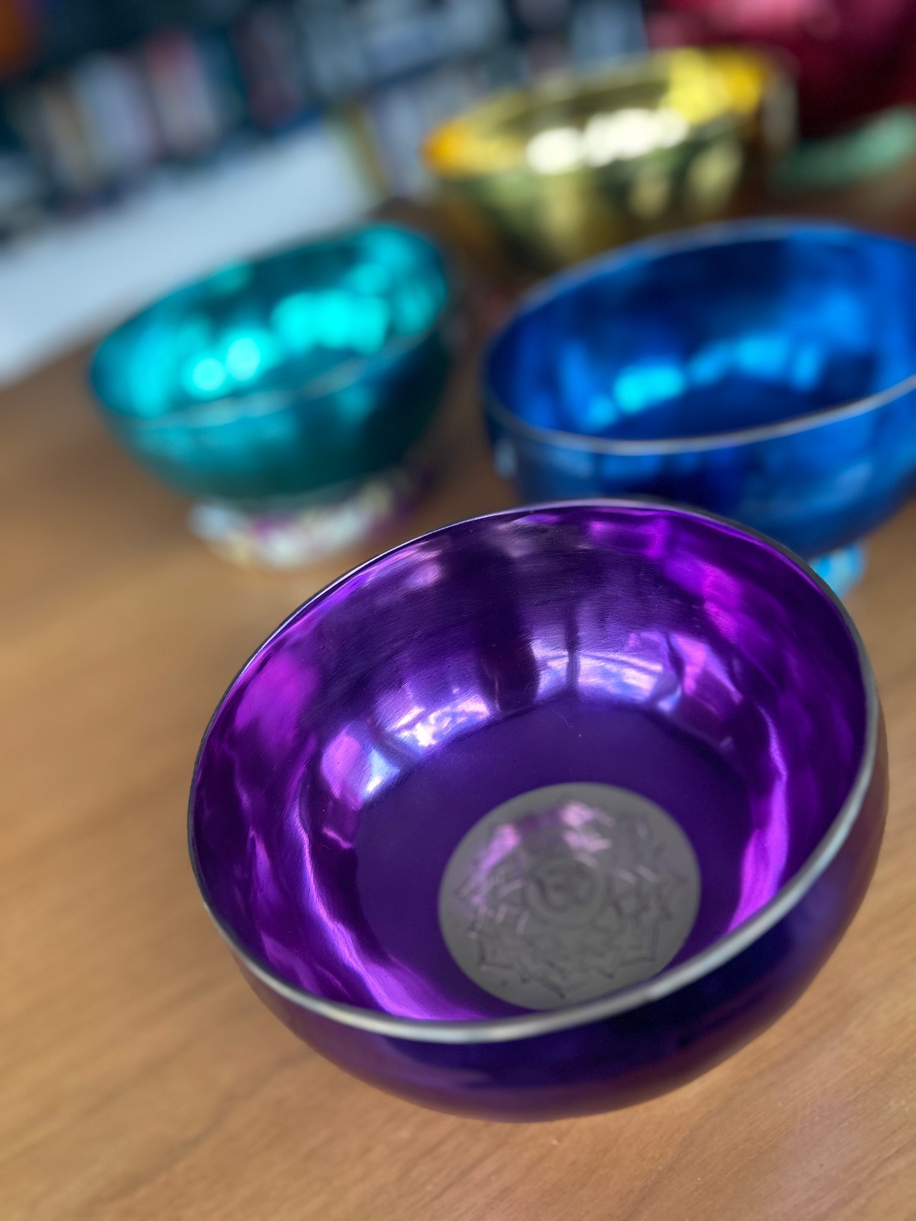 Colorized 7 Chakra Singing Bowl Set Handmade Bronze